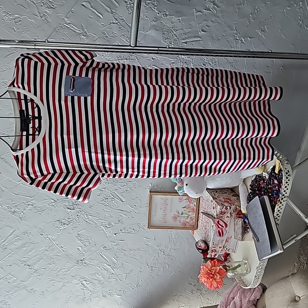Tommy Hilfiger red, white, and blue striped dress with denim pocket. Size XL..